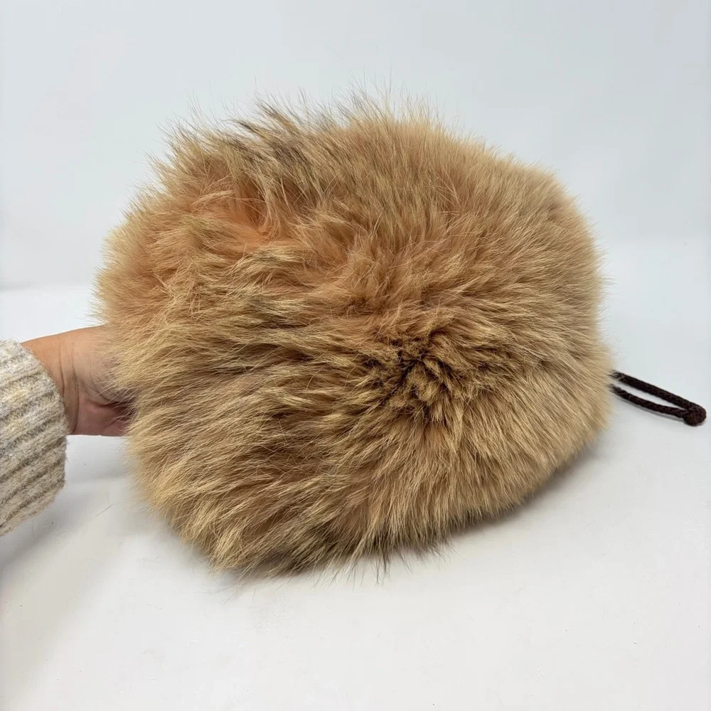 Vintage Fox Fur Hand Muff Caramel Honey‎ Brown Old Hollywood Glam USA made